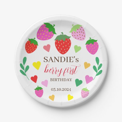 Strawberry Themed Personalized Birthday Paper Plates