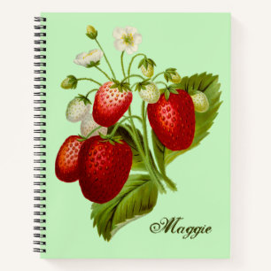 Strawberry Themed Spiral Notebook Personalized