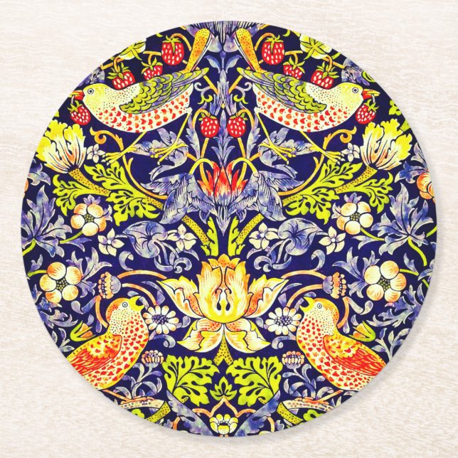 Strawberry Thief Birds William Morris Round Paper Coaster (Front)
