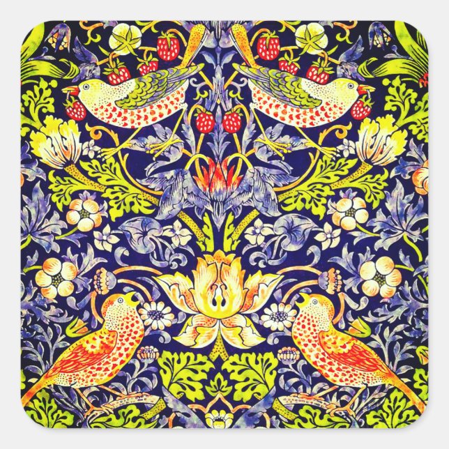 Strawberry Thief Birds William Morris Square Sticker (Front)