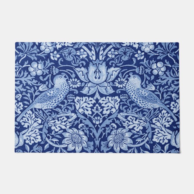 Strawberry Thief Blue Monotone, William Morris Doormat (Front)