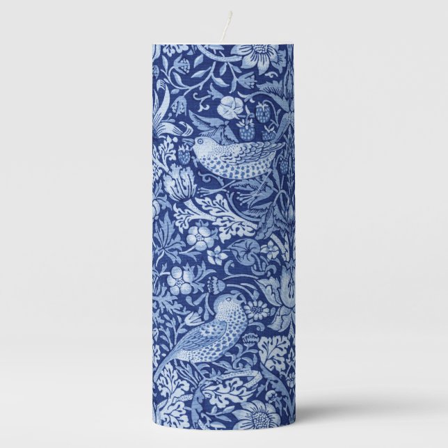 Strawberry Thief Blue Monotone, William Morris Pillar Candle (Front)