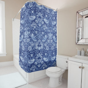 Strawberry Thief Blue Monotone, William Morris Shower Curtain