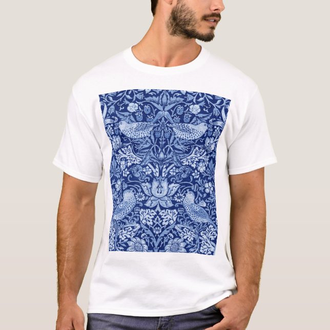 Strawberry Thief Blue Monotone, William Morris T-Shirt (Front)