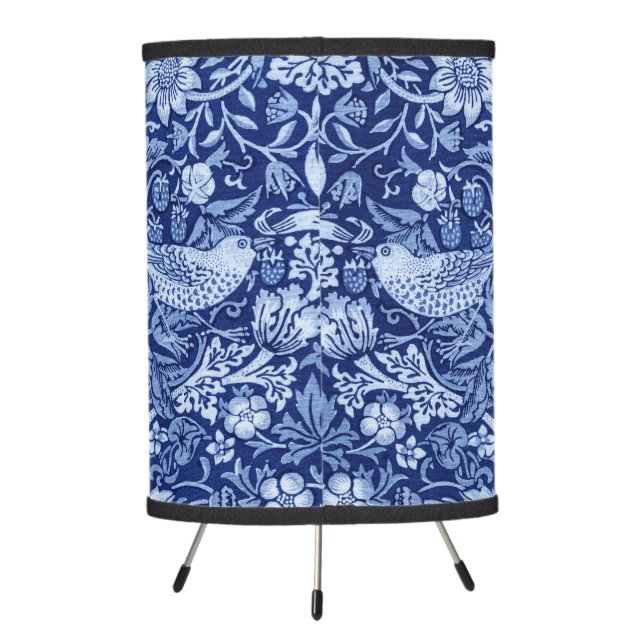 Strawberry Thief Blue Monotone, William Morris Tripod Lamp (Back)