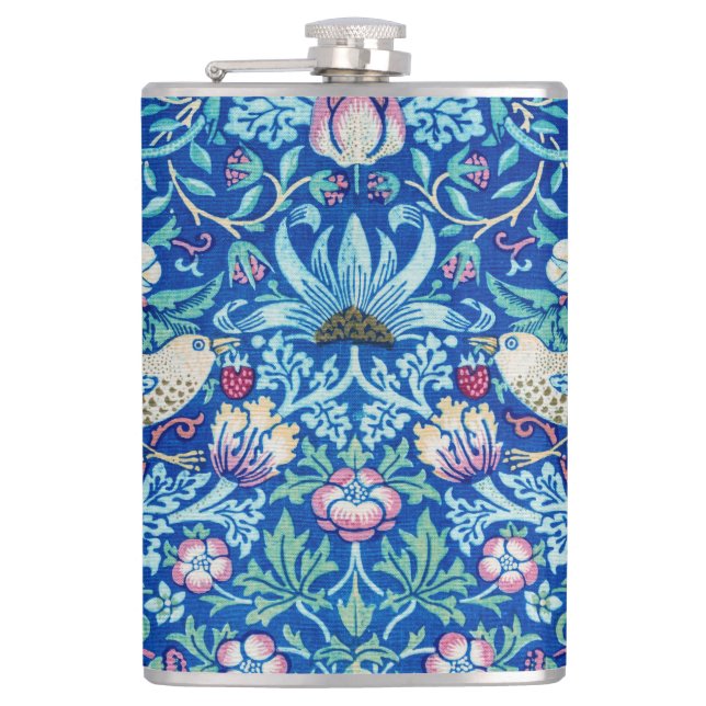 Strawberry Thief Blue, William Morris Flask (Front)