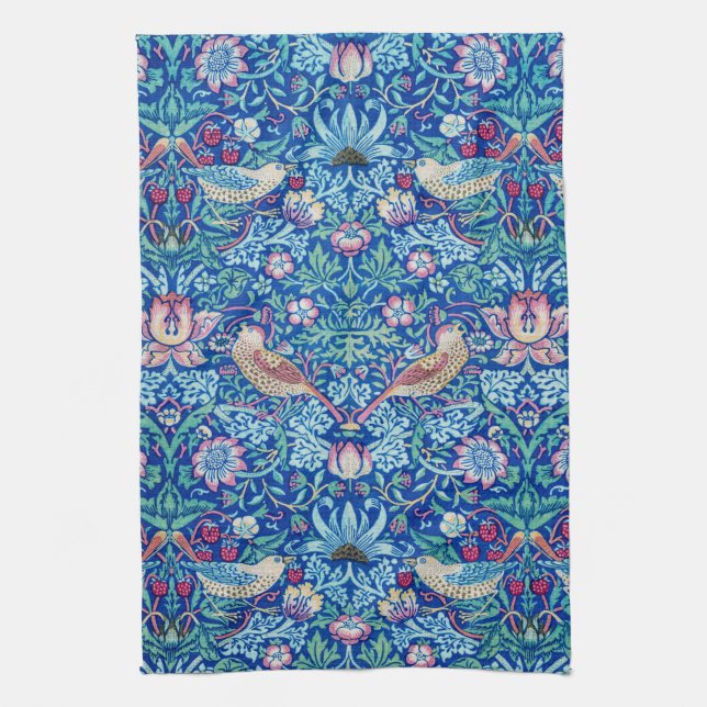Strawberry Thief Blue, William Morris Kitchen Towe Towel (Vertical)
