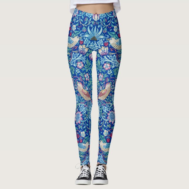Strawberry Thief Blue, William Morris Leggings (Front)