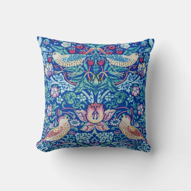 Strawberry Thief Blue, William Morris Throw Pillow (Front)