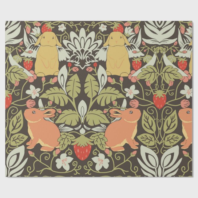 Strawberry thief Bunnies pattern Wrapping Paper (Flat)