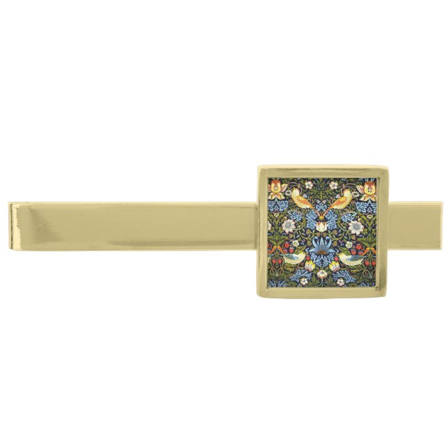 Strawberry Thief by William Morris Gold Finish Tie Bar (Front)