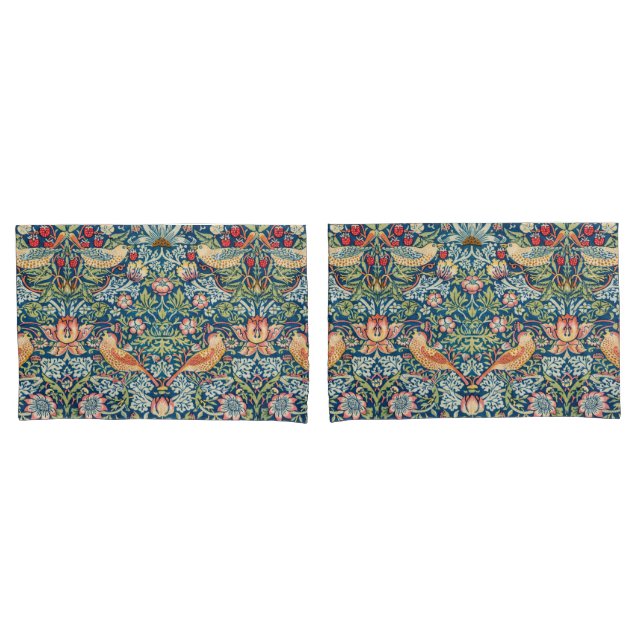 Strawberry Thief by William Morris Indigo Mineral Pillow Case (Front-Set)