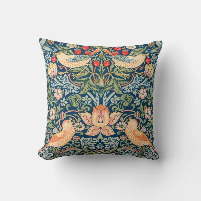 Strawberry Thief (by William Morris) Throw Pillow (Front)