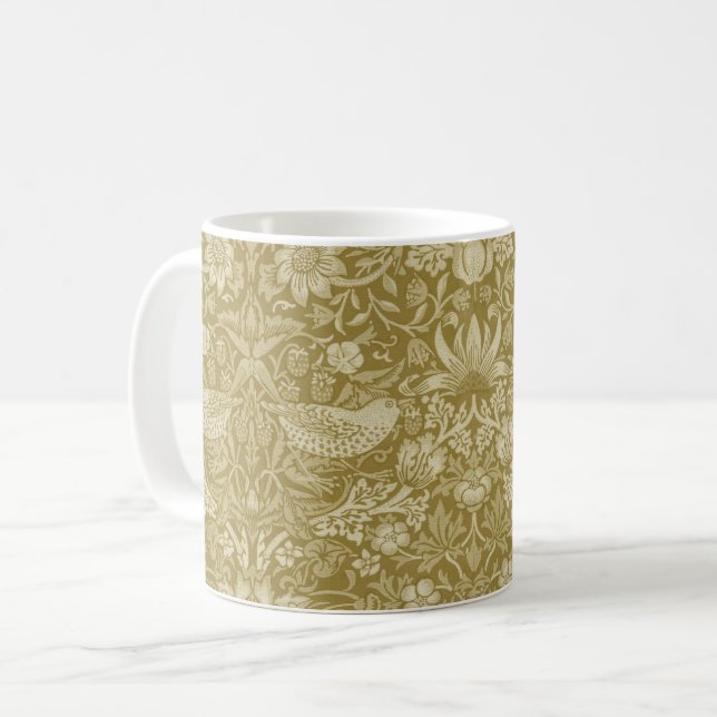 Strawberry Thief Gold, William Morris Coffee Mug (Front Left)