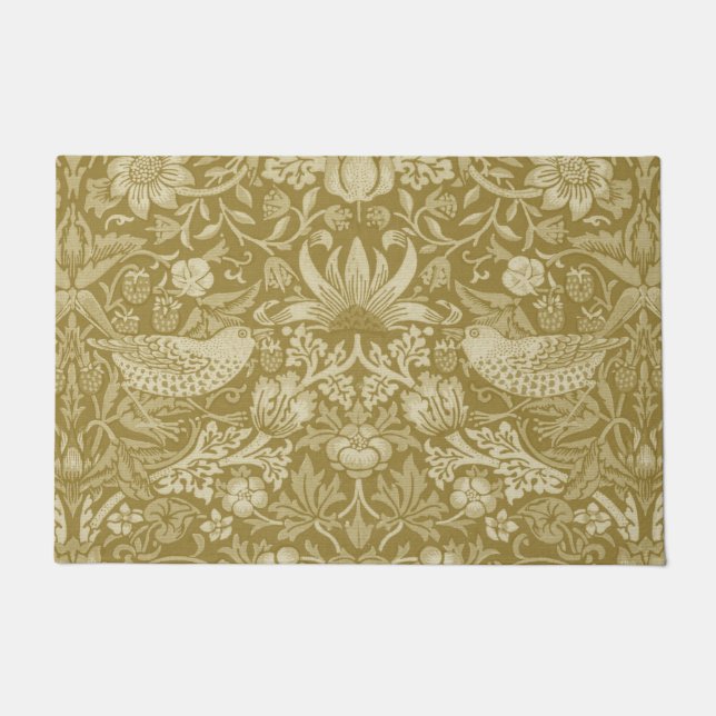Strawberry Thief Gold, William Morris Doormat (Front)