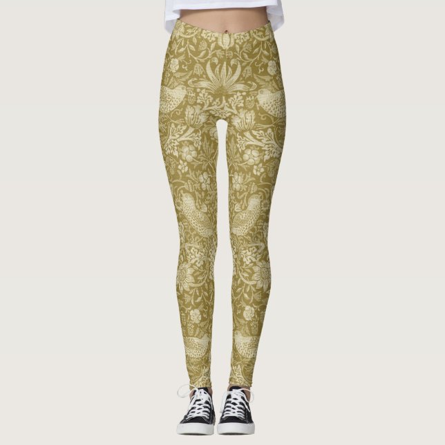 Strawberry Thief Gold, William Morris Leggings (Front)