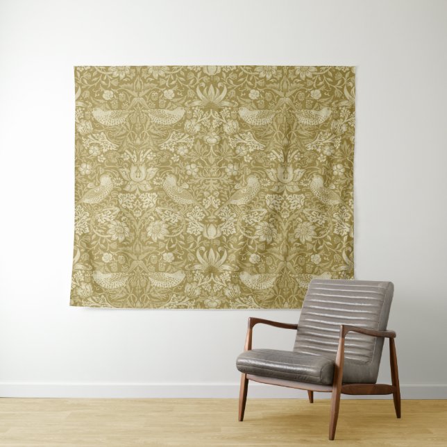 Strawberry Thief Gold, William Morris Tapestry (In Situ (Horizontal))