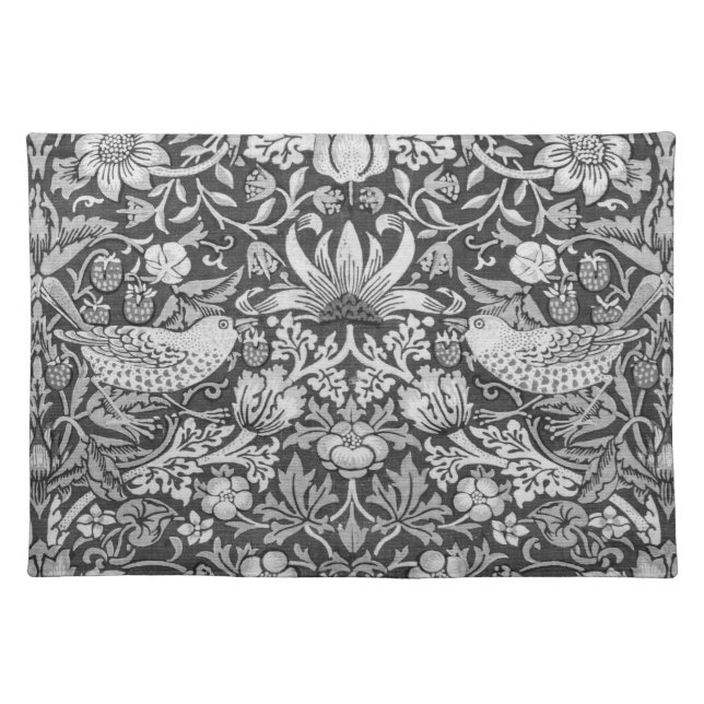 Strawberry Thief Gray, William Morris Cloth Placemat (Front)