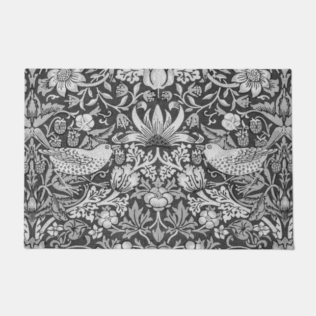 Strawberry Thief Gray, William Morris Doormat (Front)