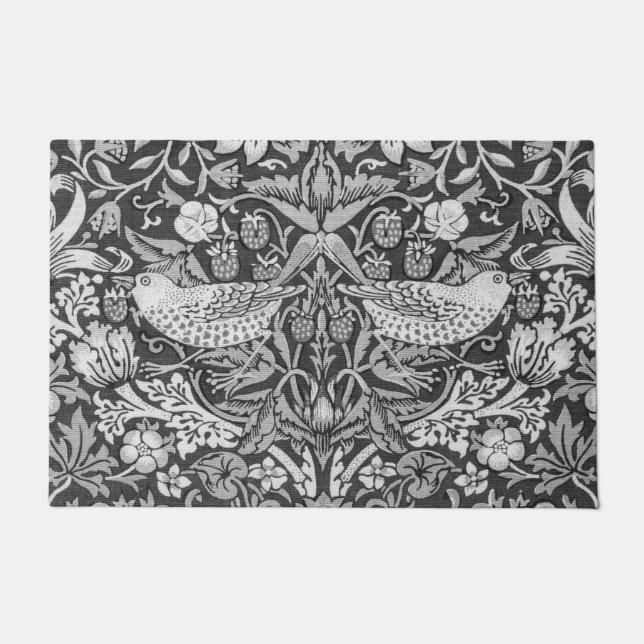 Strawberry Thief Gray, William Morris Doormat (Front)