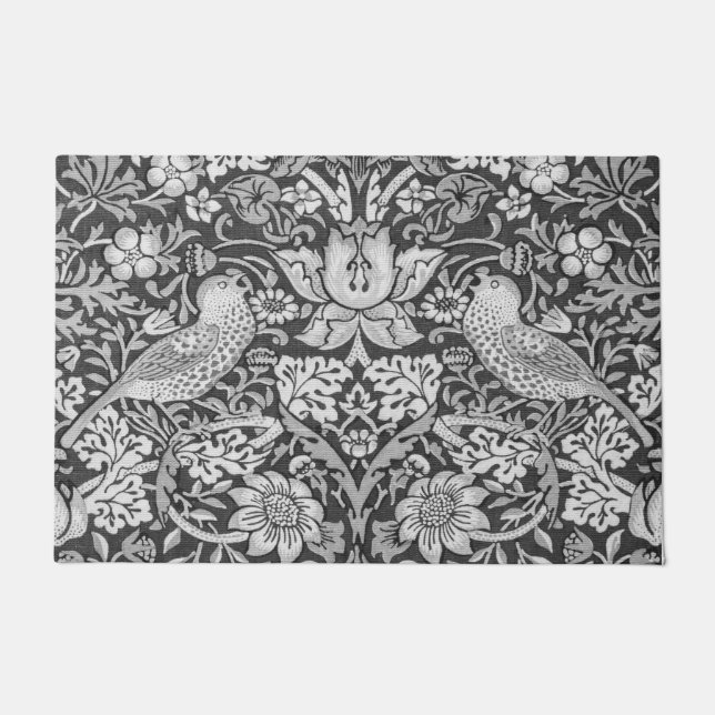Strawberry Thief Gray, William Morris Doormat (Front)