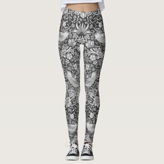 Strawberry Thief Gray, William Morris Leggings (Front)