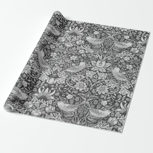 Strawberry Thief Gray William Morris Wrapping Paper
