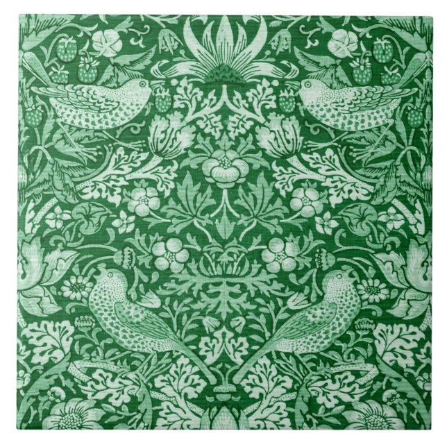 Strawberry Thief Green, William Morris Ceramic Tile (Front)