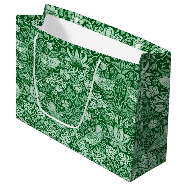 Strawberry Thief Green, William Morris Large Gift  Bag (Front Angled)