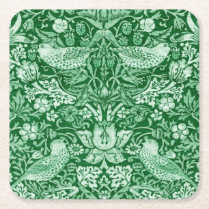 Strawberry Thief Green, William Morris Square Paper Coaster
