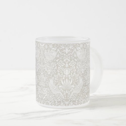 STRAWBERRY THIEF IN BEACH PEBBLE _ WILLIAM MORRIS FROSTED GLASS COFFEE MUG