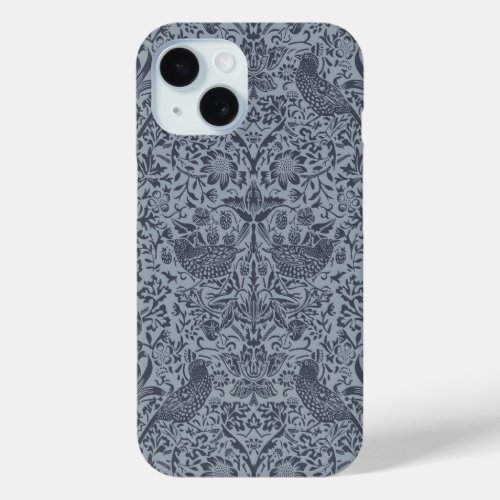 STRAWBERRY THIEF IN BLUE THISTLE _ WILLIAM MORRIS iPhone 15 CASE