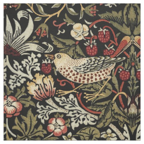 STRAWBERRY THIEF IN GOLD ON BLACK _ WILL MORRIS FABRIC