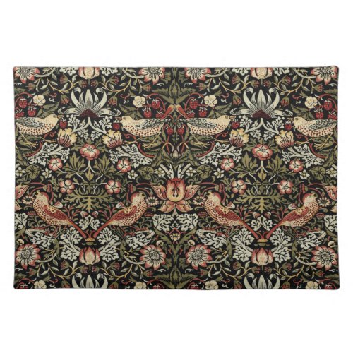 STRAWBERRY THIEF IN GOLD ON BLACK _ WILLIAM MORRIS CLOTH PLACEMAT