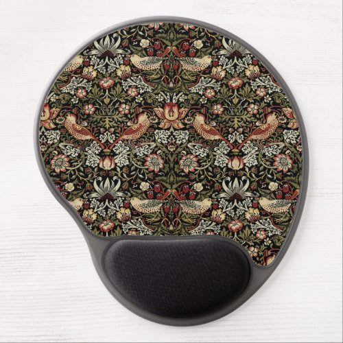 STRAWBERRY THIEF IN GOLD ON BLACK _ WILLIAM MORRIS GEL MOUSE PAD