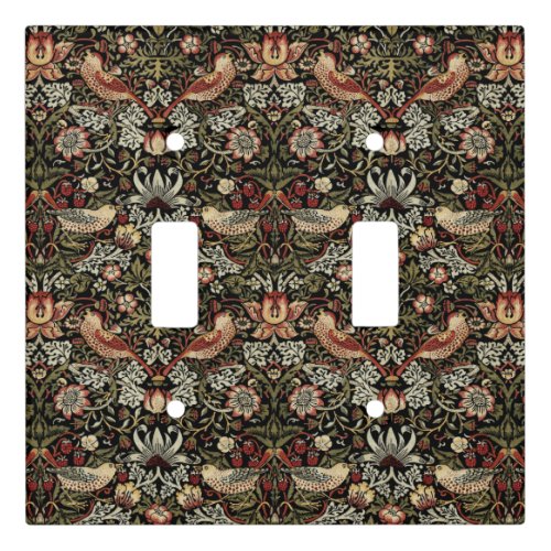 STRAWBERRY THIEF IN GOLD ON BLACK _ WILLIAM MORRIS LIGHT SWITCH COVER