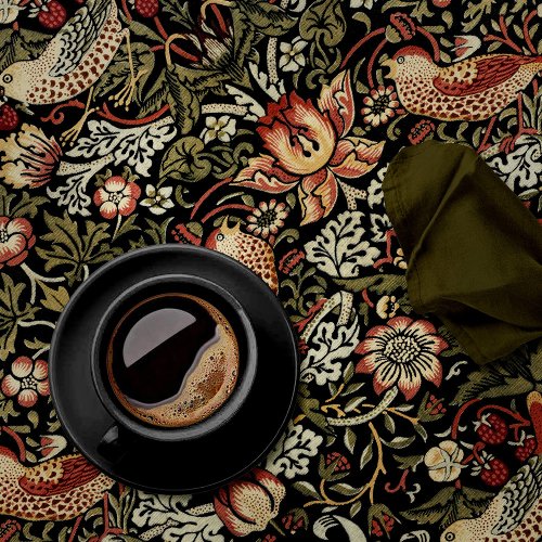 STRAWBERRY THIEF IN GOLD ON BLACK _ WILLIAM MORRIS TABLECLOTH