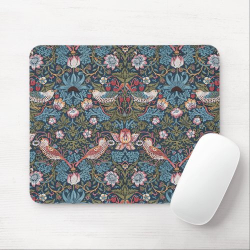 STRAWBERRY THIEF IN TEAL AND BERRY _ WILL MORRIS MOUSE PAD
