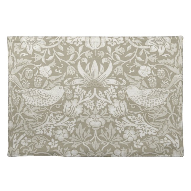 Strawberry Thief Ivory, William Morris Cloth Placemat (Front)
