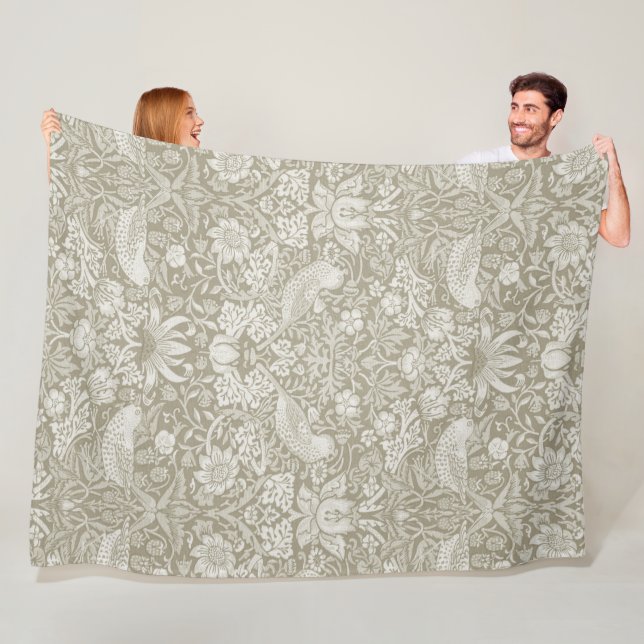 Strawberry Thief Ivory, William Morris Fleece Blanket (In Situ)
