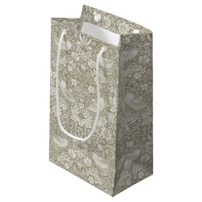 Strawberry Thief Ivory, William Morris Small Gift Bag (Front Angled)