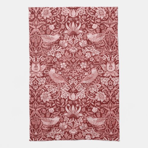 Strawberry Thief Maroon William Morris Kitchen Towel