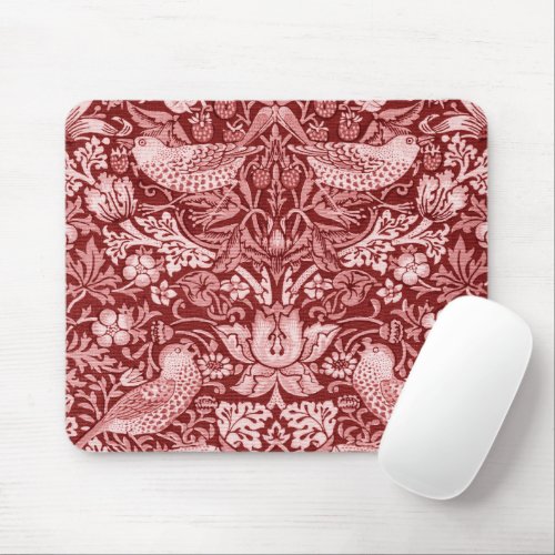 Strawberry Thief Maroon William Morris Mouse Pad