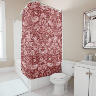 Strawberry Thief Maroon, William Morris Shower Curtain