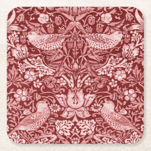 Strawberry Thief Maroon, William Morris Square Paper Coaster