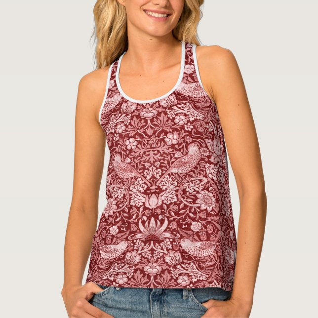Strawberry Thief Maroon, William Morris Tank Top (Front)