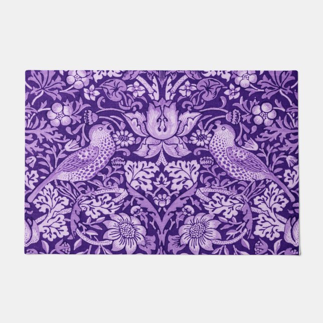 Strawberry Thief Purple, William Morris Doormat (Front)