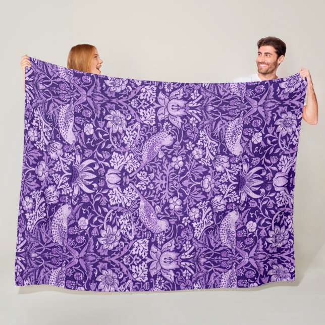 Strawberry Thief Purple, William Morris Fleece Blanket (In Situ)