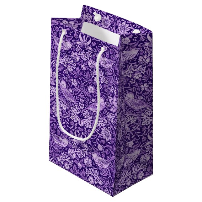 Strawberry Thief Purple, William Morris Small Gift Bag (Front Angled)