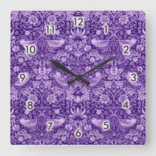 Strawberry Thief Purple, William Morris Square Wall Clock